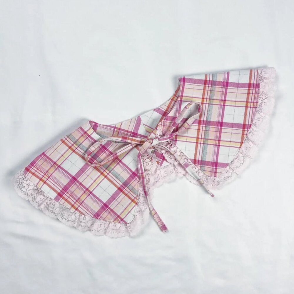Detachable Pink Plaid Collar – Ruffle Trim Statement Accessory